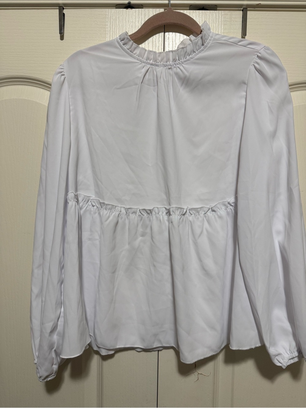 SHEIN White Ruffle Neck Long Sleeve Peplum Blouse